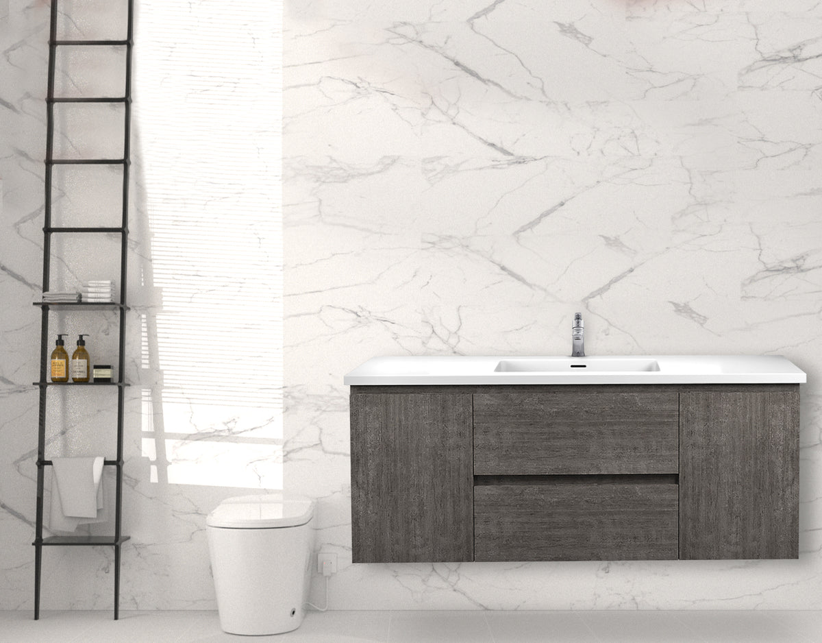 ANZZI Conques 48 in W x 20 in H x 18 in D Bath Vanity in Rich Grey with Cultured Marble Vanity Top in White with White Basin