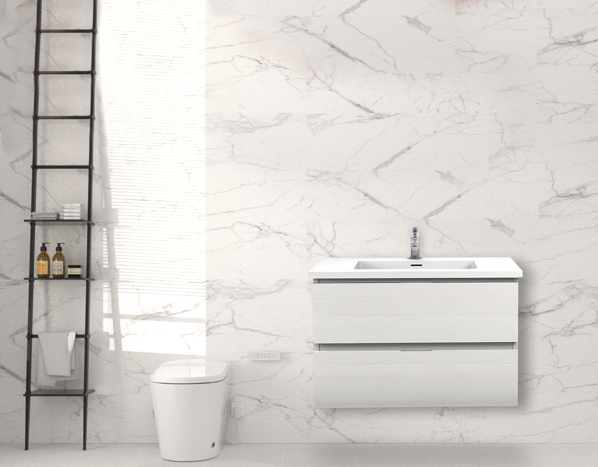 ANZZI Conques 30 in W x 20 in H x 18 in D Bath Vanity in Rich White with Cultured Marble Vanity Top in White with White Basin